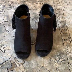 Madden Girl black opened toed suede booties!